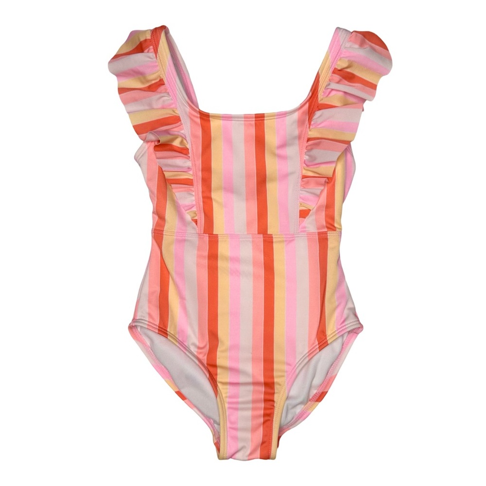 Catโ & Jack Striped Ruffle One Piece Swimsuit